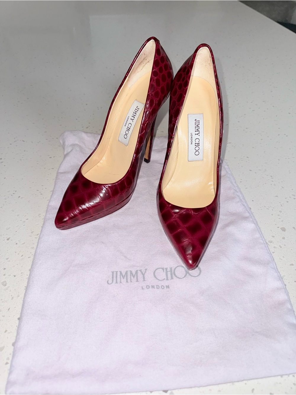 Jimmy Choo Burgundy Patent Leather Pointed Toe Pumps